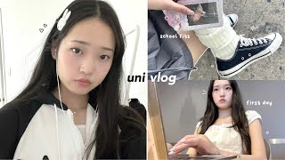 first day of UNI vlog📎 grwm third year student whats in my backpack busy student life [upl. by Easlehc]