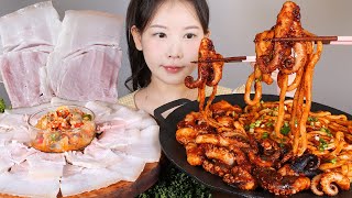 맵느조합🔥 차갑게 먹는 냉수육냉제육 애정쭈꾸미 조개젓 무침 먹방 spicy webfoot octopus amp cold boiled pork mukbang korean food [upl. by Enahs145]