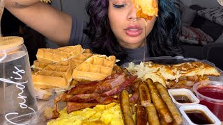 ASMR IHOP Breakfast food Waffle Bacon Eggs and Hash brown [upl. by Trawets]