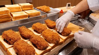 Japanese Food  GIANT FRIED PORK CUTLETS Tonkatsu Sandwich Tokyo Japan [upl. by Katzir]