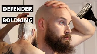 Head Shave With DEFENDERBOLDKING Razor Quick Funky Review [upl. by Erbma]