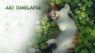 Calico in the Clovers  Full Digital Art Speedpaint Timelapse [upl. by Westhead]