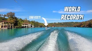 150 FOOT WAKE TO WAKE JUMP WORLD RECORD  WAKEBOARDING  LAKE AUSTIN  BOAT [upl. by Ryann]