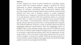 Holographic Reconstruction With All Acoustic Diffractive Network [upl. by Burget]