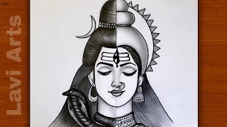 How to draw shiva parvati half face  Shiva Parvati drawing  Ardhnareshear drawing Mahadev drawing [upl. by Annodahs670]