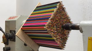 Amazing Woodturning Crazy  Quintessential Identity Of Colored Pencil With Epoxy Resin On Wood Lathe [upl. by Esirehc]