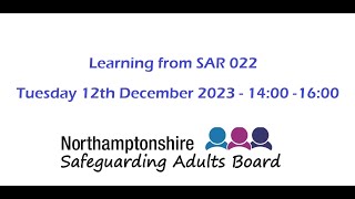 NSAB SAR 022  Learning Event  Tuesday 12th December 2023 [upl. by Hiller800]