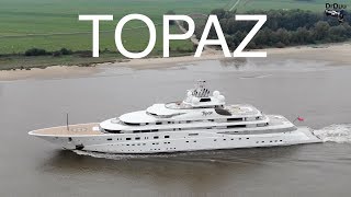 Aerial 4K  Yacht TOPAZ arrival at Lürssen Shipyard [upl. by Oynotna]