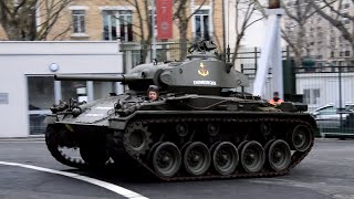 M24 Chaffee revving and driving  Rétromobile 2016 [upl. by Dearborn]