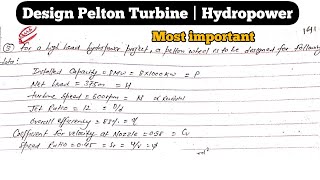 Pelton Turbine  Hydropower Numerical  No of Jet  Pitch Circle [upl. by Meece]