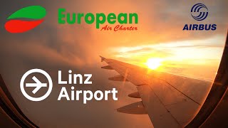 European Air Charter A320 taxi and takeoff Linz Airport [upl. by Bender7]