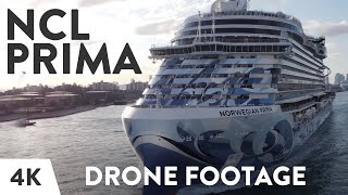 Norwegian Prima Cruise Ship  Norwegian Cruise Line  Departure from Miami Drone Footage 4K [upl. by Kra]