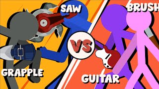 Supreme Duelist Stickman FIGHT ANIMATION GRAPPLE x SAW vs GUITAR x BRUSH [upl. by Ainehta]