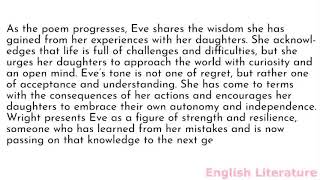 Summary and analysis of Eve to Her Daughters by Judith Wright [upl. by Yeo]