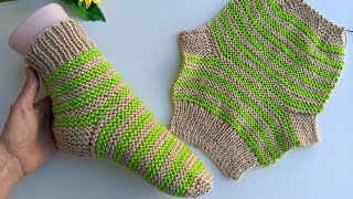 Knit Flat TwoNeedles TwoColor Socks [upl. by Kisor339]