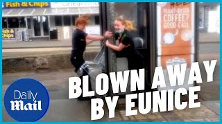 Eunice Storms high winds blow away locals in Cornwall [upl. by Yelroc]