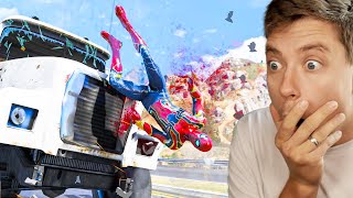 Reacting To EPIC Spiderman Car Crash fails in GTA 5 [upl. by Ahsiele]