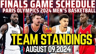 TEAM STANDINGS MENS BASKETBALL PARIS OLYMPICS 2024 AUGUST 092024GOLD MEDAL GAME SCHEDULE [upl. by Trescha457]