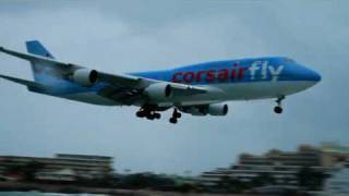 CorsairFly Boeing 747400 Crosswind Landing at St Maarten During Tropical Storm Maria [upl. by Rosanne991]