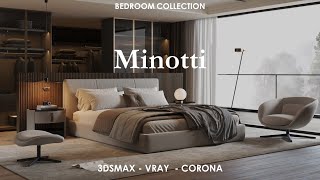 BEDROOM COLLECTION  MINOTTI  VRAY  CORONA  3DSMAX [upl. by Iggy]