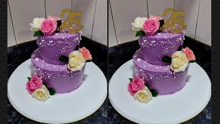 How to make silver jubilee Anniversary cake decorating ideas 25th anniversary ❤️ cake [upl. by Bullion124]