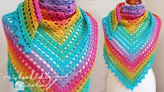 Crochet Eyelet Triangle Shawl Tutorial  FAST amp EASY [upl. by Eybba]