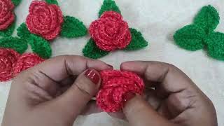 Easy to make crochet leaf 🌿 and rose flower pattern tutorials [upl. by Cyprian]