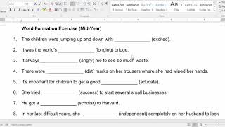 Word Formation Midyear Exam Extra Exercise answer amp explanation [upl. by Brandes]