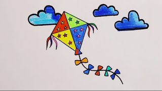 Kite drawing biswakarma Puja special kite drawingEasy kite drawing for kidssimple kite drawing [upl. by Killoran]