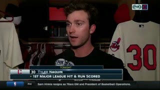 Cleveland Indians rookie Tyler Naquin talks his first hit getting a win in debut vs Boston [upl. by Anoved169]