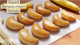 Glazed Banana Cream Donuts  Melt in your mouth Donuts recipe [upl. by Reggy586]