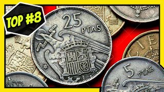 🚩 TOP 8 Monedas ESPAÑOLAS mas VALIOSAS 19391975  PESETAS El Mundo de las Monedas [upl. by Htez230]