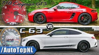 C63 AMG vs Cayman GTS  0250kmh ACCELERATION SOUND amp AUTOBAHN POV TOP SPEED by AutoTopNL [upl. by Elleinnod725]