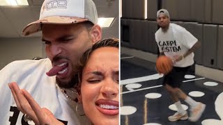 Chris Brown amp Kehlani Shooting hoops after the Vegas show 2024 [upl. by Ozner314]