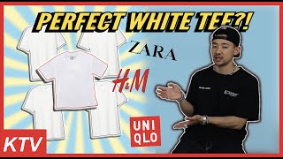 BEST MENS WHITE TEE HampM vs ZARA vs UNIQLO MEN STREETWEAR [upl. by Avrit887]