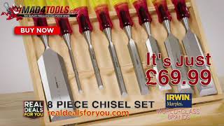 Irwin Marples MS373S8 Splitproof Flat Wood Chisel Set 8Piece with Wooden Storage Box [upl. by Inajna]