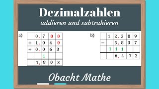 Mathe Dezimalzahlen addieren und subtrahieren einfach und kurz erklärt [upl. by Nemzaj746]