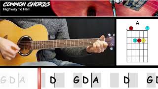 Highway To Hell  ACDC  EASY GUITAR CHORDS  Common Chords [upl. by Aciras]