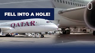 Qatar Airways Boeing 787 Falls Into Drain Hole Engine Damaged [upl. by Lias671]