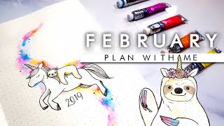 PLAN WITH ME  February 2019 Unicorn amp Sloth Theme Bullet JournalPlanner Setup [upl. by Milka]