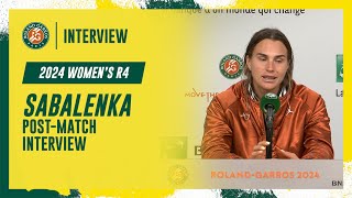 Sabalenka Round 4 postmatch interview  RolandGarros 2024 [upl. by Norri]