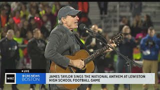 James Taylor sings National Anthem before Lewiston High School football game [upl. by Rozele61]