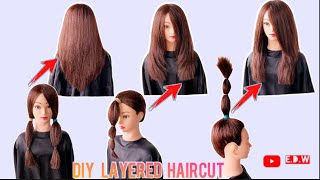 Diy 🆕How To cut layers hair with ponytails  perfect layers haircut [upl. by Anahpos]