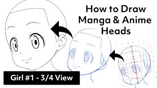 How to Draw Manga  Girl Head 001 Three Quarter View [upl. by Alegnad564]