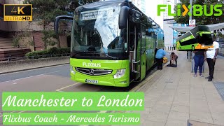 Coach Trip Report  Manchester Shudehill to London Victoria onboard a Flixbus Mercedes Turismo  4K [upl. by Nnaylime]