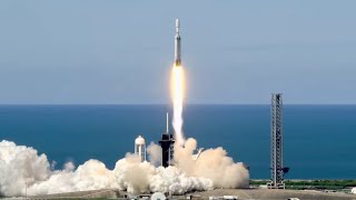 Blastoff SpaceX Falcon Heavy launches GOESU weather satellite nails landings [upl. by Audre]