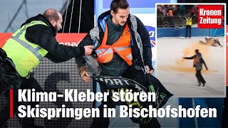 KlimaKleber stören Skispringen in Bischofshofen  kronetv NEWS [upl. by Suvart]