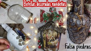 Botellas reciclada y decoradas en forma de casita de navidad 🏡con piedra  botellas navideñas 2021 [upl. by Joy]