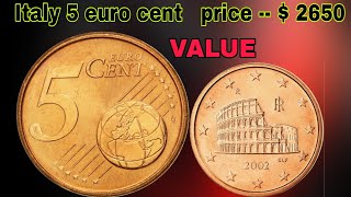 5 euro cent 2002 italy coins value  italy 5 euro cent coin value in India an [upl. by Anoerb]