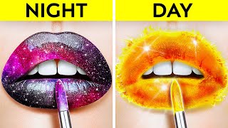 DAY vs NIGHT BEAUTY HACKS  Sneaking Makeup into Class Food Hacks by 123 GO SCHOOL [upl. by Kluge]